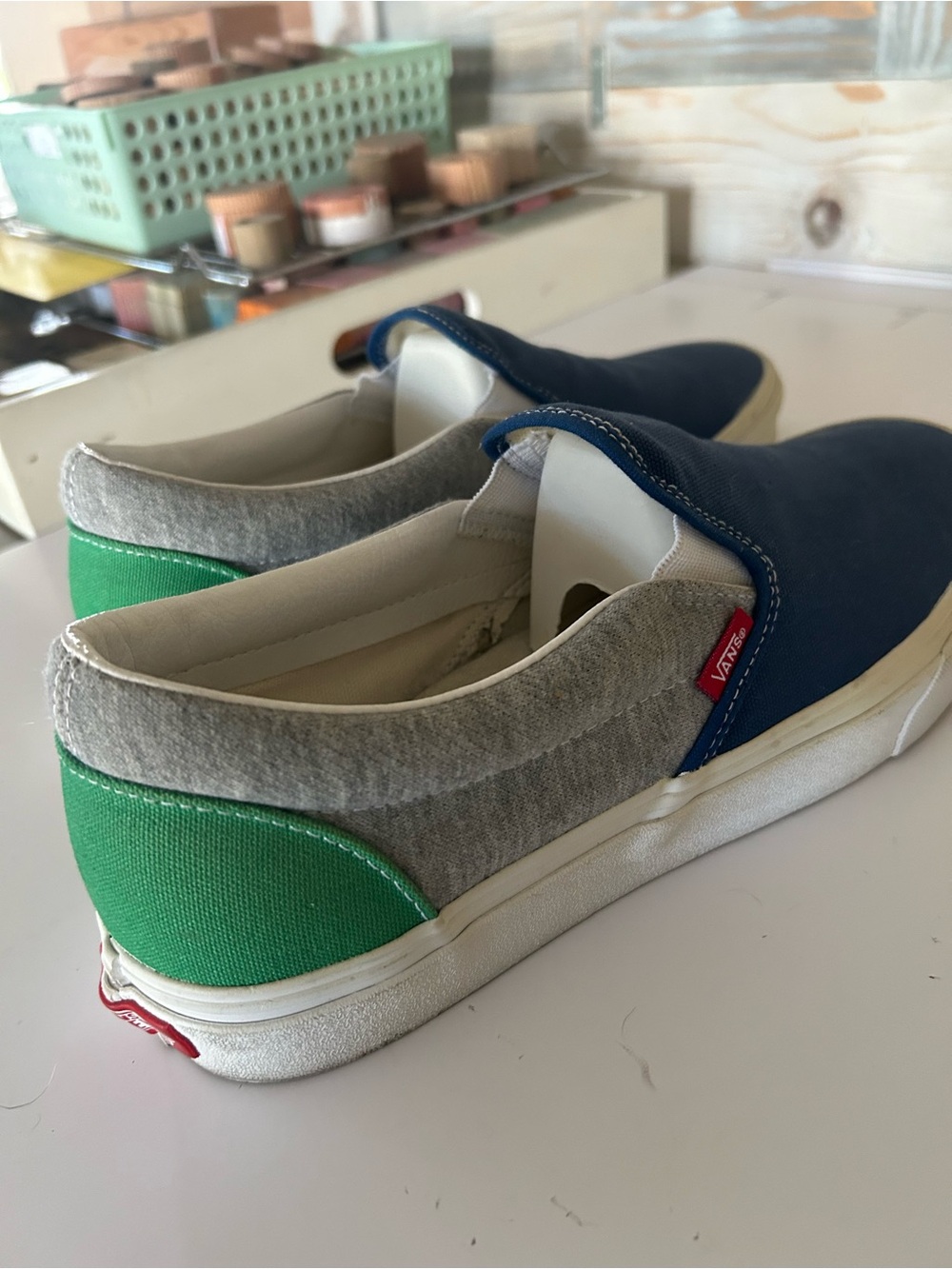 Vans Slip-On Sneakers in Blue, Gray & Green